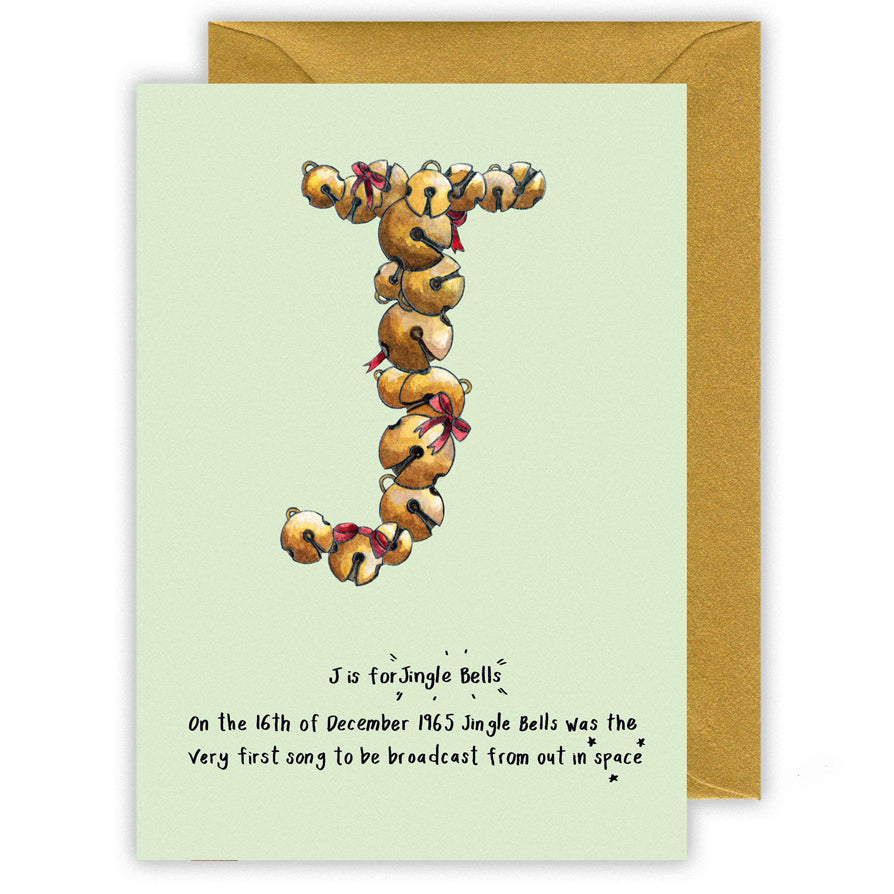 j is for jingles belles personalised alphabet christmas card