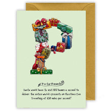 Load image into Gallery viewer, p is for presents letter p personalised alphabet christmas card
