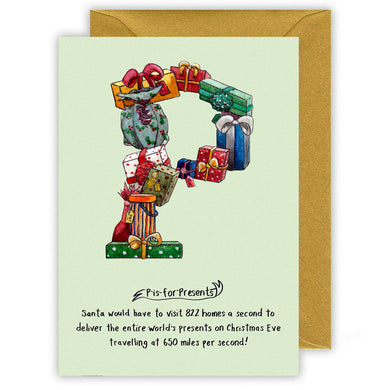 p is for presents letter p personalised alphabet christmas card