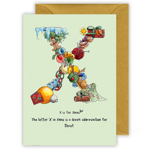 x is for xmas alphabet letter x personalised christmas card