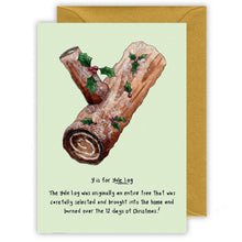 Load image into Gallery viewer, y is for yule log alphabet letter y personalised christmas card
