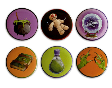 set of 6 halloween badges spooky gift idea for her