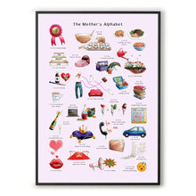 Load image into Gallery viewer, the mothers alphabet fine art print. Gift idea for mothers day
