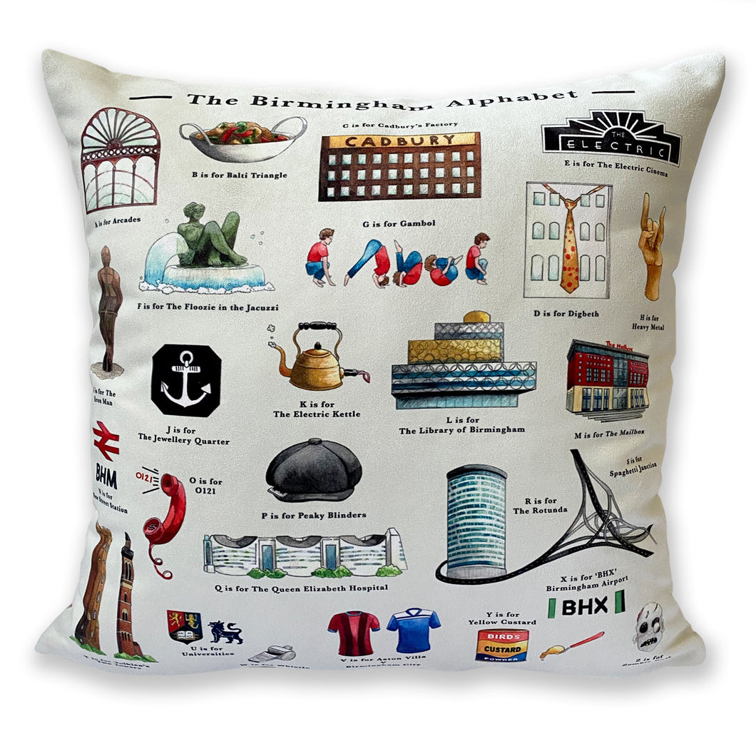 the birmingham alphabet cushion new home gift idea for someone living in birmingham in the uk