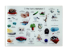 Load image into Gallery viewer, the cats alphabet glass cutting board. Cat gift for Cat lovers
