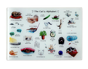 the cats alphabet glass cutting board. Cat gift for Cat lovers