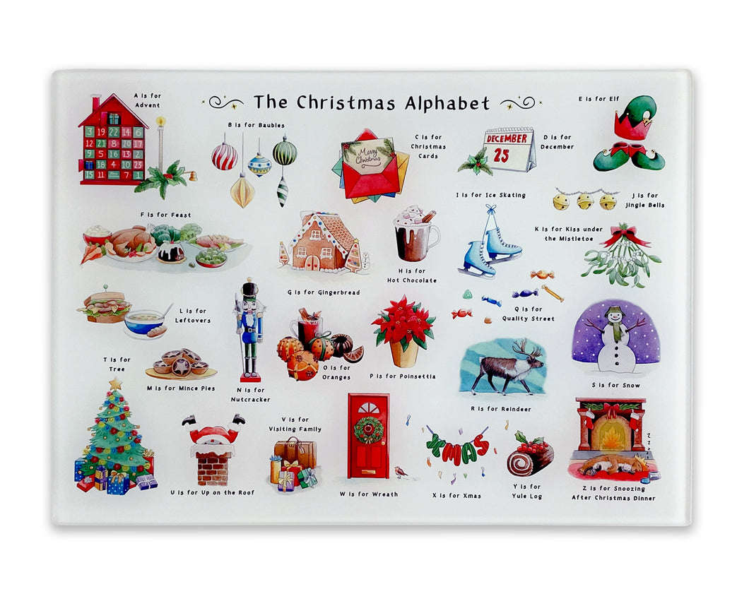 The Christmas Alphabet Glass Cutting Board