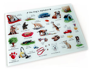 gift idea for her, the dogs alphabet chopping board