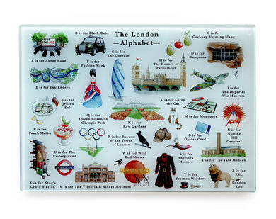 the london alphabet tempered glass cutting board london foodie gift idea