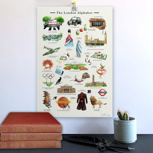 the london alphabet art print, home decor for london home. Gift idea for Londoner