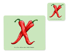 Load image into Gallery viewer, fruit and vegetable alphabet placemat and matching coaster letter x
